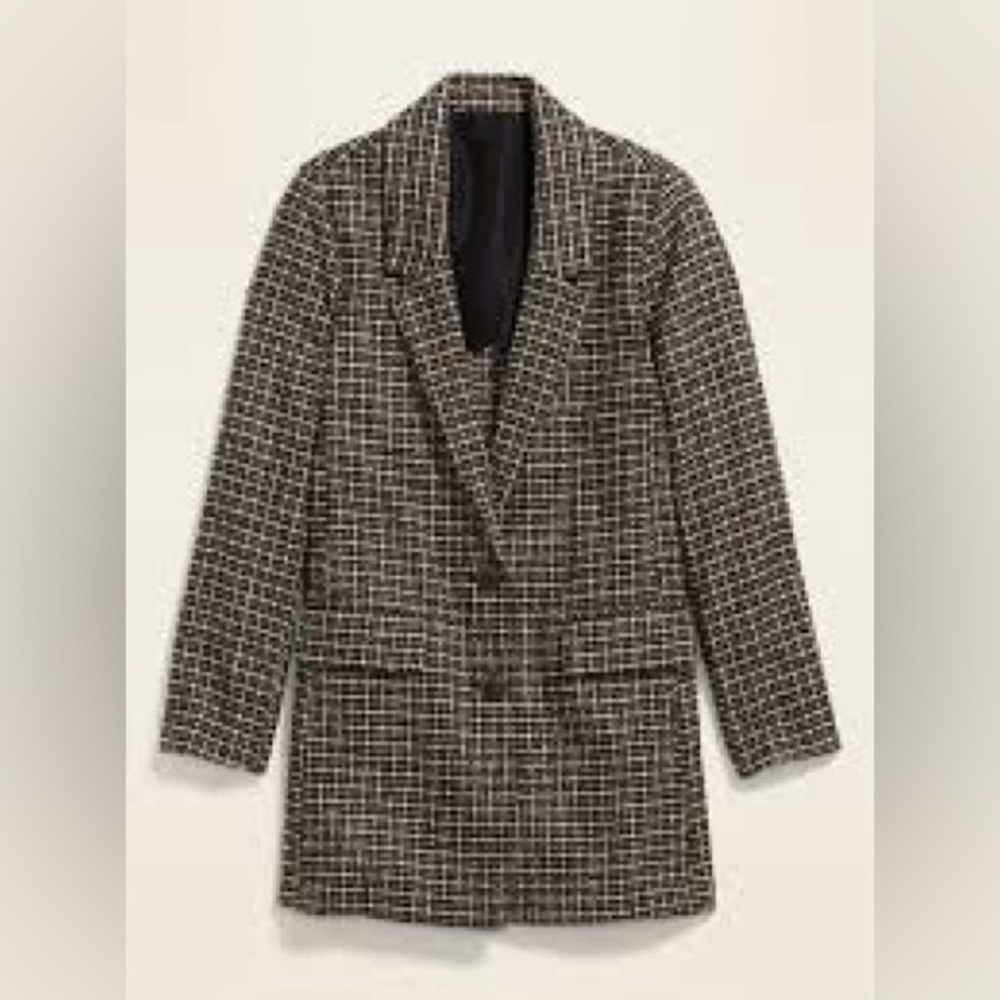 Old Navy Wool Mix Plaid Blazer Coat Jacket NWT M